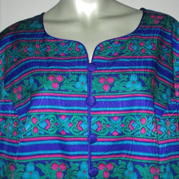 ADRIANNA PAPÉLL Purple Jewel Tone Floral Pattern Vintage Silk Jacket - Picture 2 of 5
